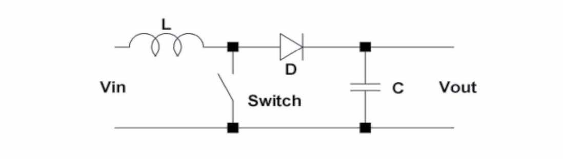 昇圧型方式、ブーストコンバータのスイッチング電源回路図