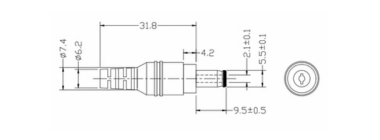 DCプラグ外径5.5mm内径2.1mm 寸法図 断面図
